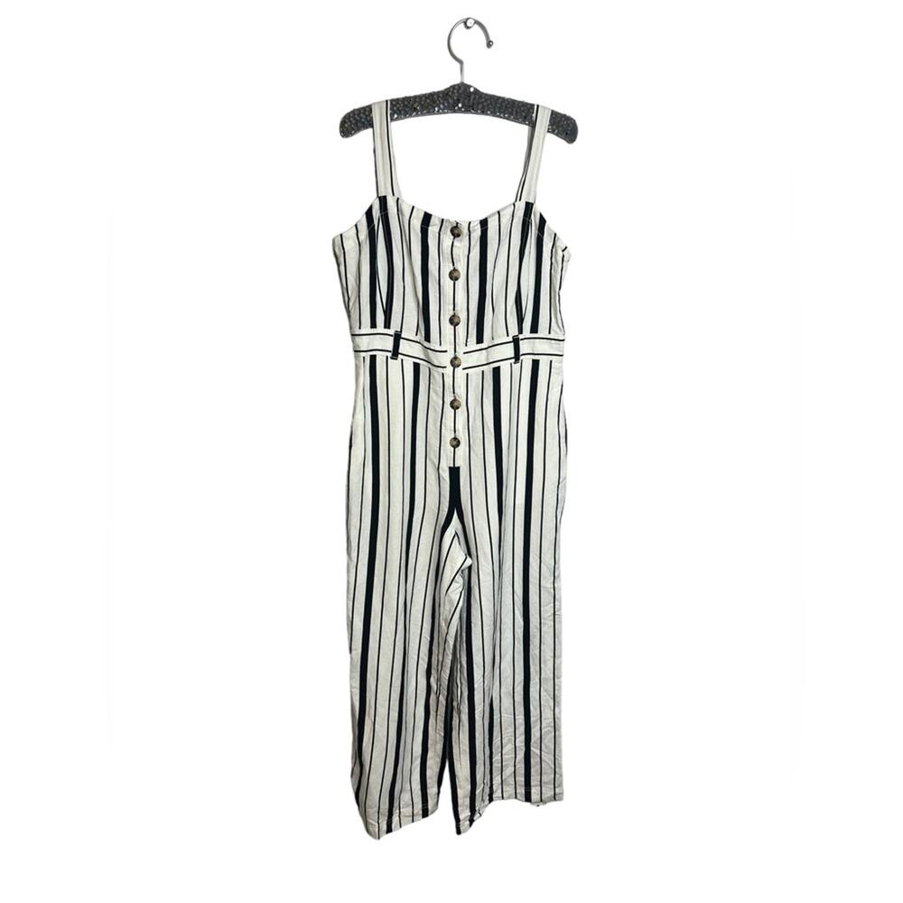 NWT Loft Striped Strappy Jumpsuit Linen Whisper White Size 8 - Picture 3 of 8